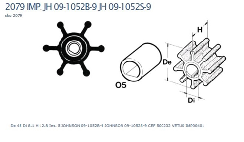 Technautic Impeller 7412 - B45,7xH12,8 As 8,1 Enkel Plat 6-Blads - 00270412 02 small - 00270412