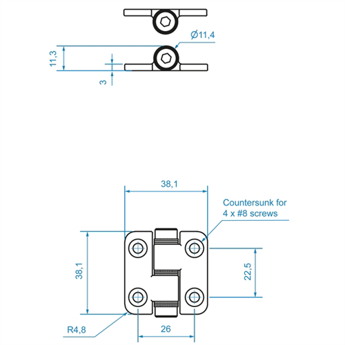 Roca frictiescharnier 449100 Pen onder,38x38mm - 00308915 02 small - 00308915