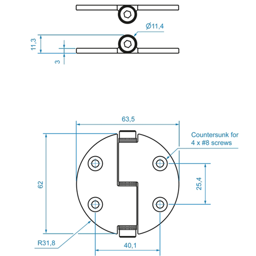 Roca frictiescharnier 449116 Pen onder,62x63,5mm - 00308931 02 small - 00308931