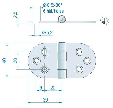 Roca vlakscharnier rond RVS 78 x 38 mm 444020 - 00309028 2 - 00309028