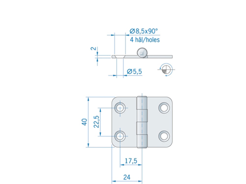 Roca vlakscharnier met ronde hoeken RVS 48 x 40 mm 441540 - 00309035 3 - 00309035