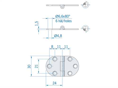 Roca vlakscharnier rond RVS 47 x 30 mm 440079 - 00309068 2 - 00309068