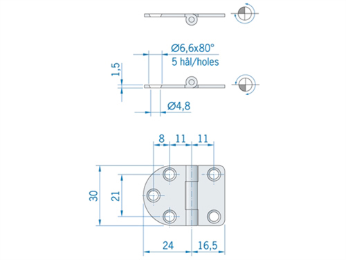 Roca vlakscharnier rond/recht RVS 40,5 x 30 mm 440060 - 00309071 3 - 00309071
