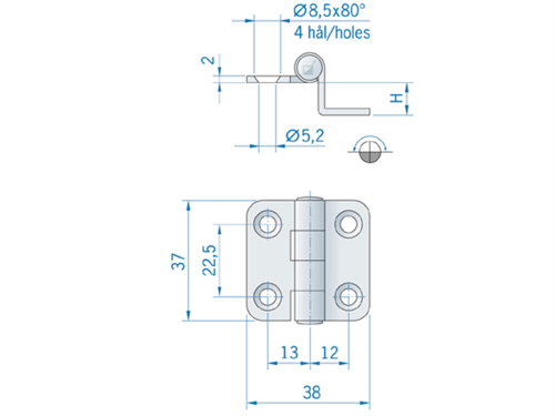 Roca hoekscharnier met ronde hoeken RVS 37 x 38 mm 441591 - 00309093 2 - 00309093