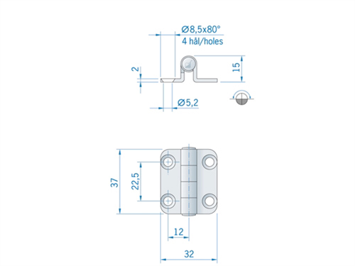 Roca hoekscharnier met ronde hoeken RVS 36 x 37 mm 441630 - 00309183 03 - 00309183
