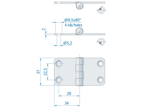 Roca vlakscharnier met ronde hoeken RVS 68 x 37 mm 441520 - 00309196 2 - 00309196