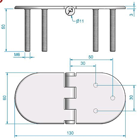Roca vlakscharnier rond verdekt RVS 130 x 60 mm verdekt 449029 - 00309332 3 - 00309332