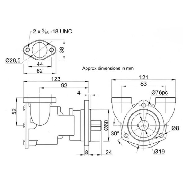 9700-01 Jabsco Koelwaterpomp 1" Motor flensaansluiting - 00320316 02 - 00320316