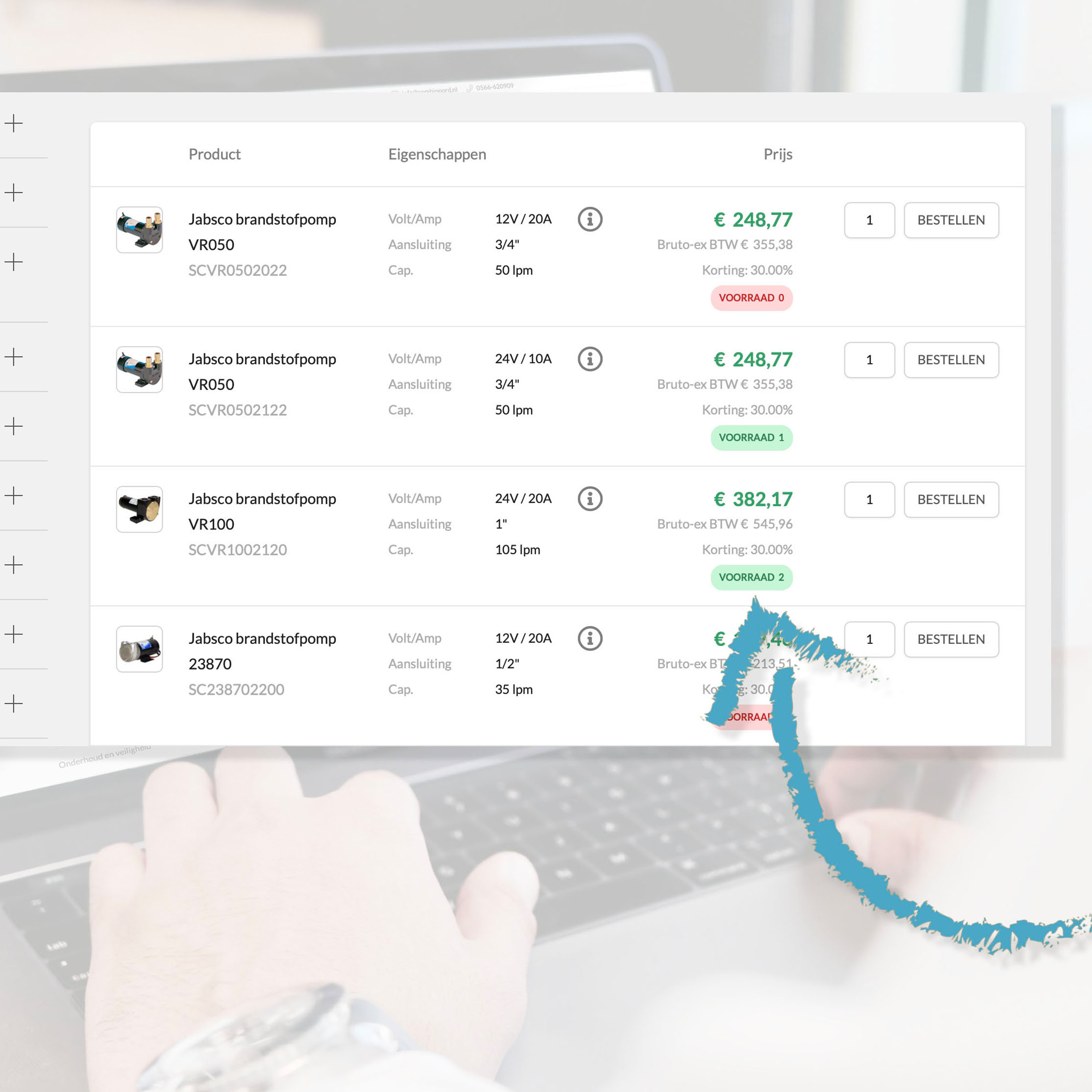 Werking Technautic webshop Voorraad